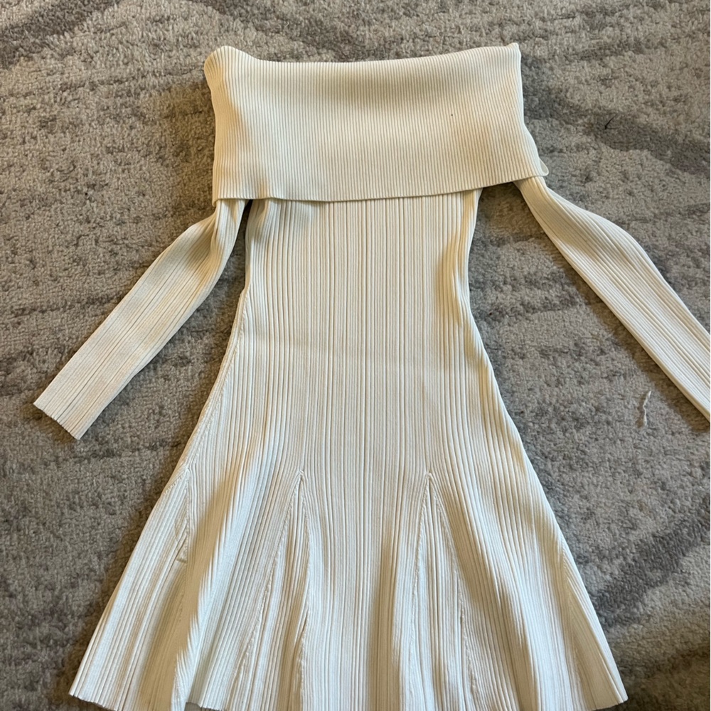Self Portrait Knit Off the Shoulder Dress White Size Small